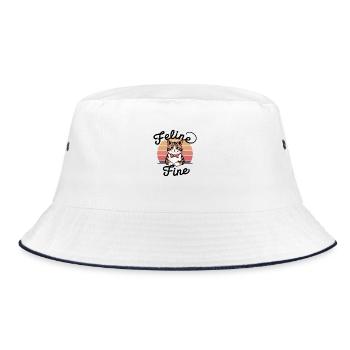 Feline Fine – Retro Sunset Cat - Bucket Hat - white/navy - Front