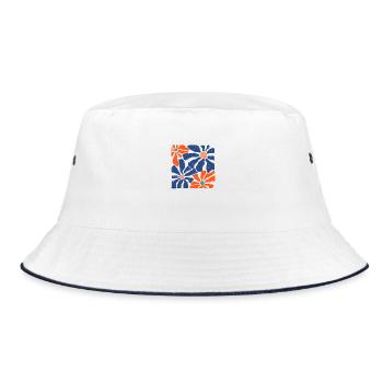 Groovy Retro Blue and Orange Flowers - Bucket Hat - white/navy - Front