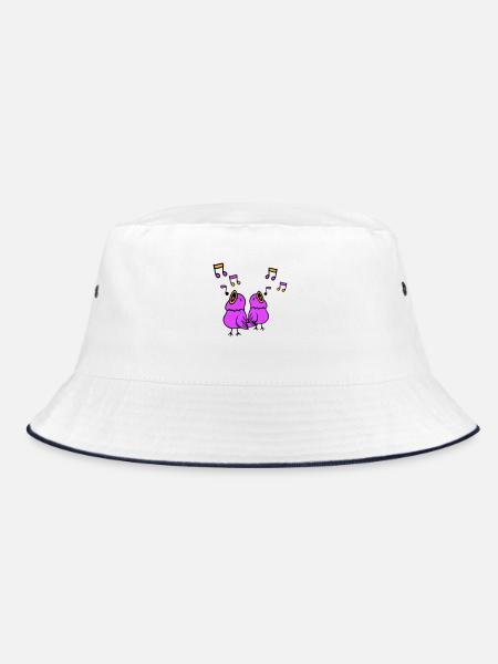 Singvögel singen Musiknoten Spatz zwitschern Musik - Bucket Hat - Weiß/Navy - Vorne