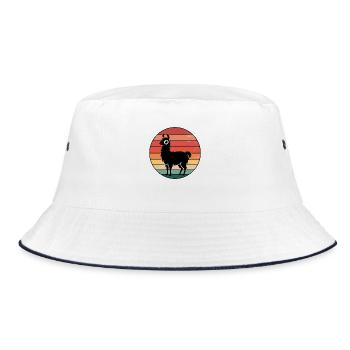 Lustiges Retro Vintage Lama Alpaka Hemd - Bucket Hat - Weiß/Navy - Vorne