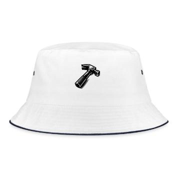 Comic Tattoo Hammer für Werkzeugfans - Bucket Hat - Weiß/Navy - Vorne