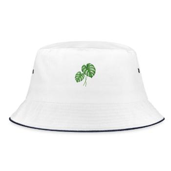 Monstera Leaves – Urban Jungle - Bucket Hat - Weiß/Navy - Vorne