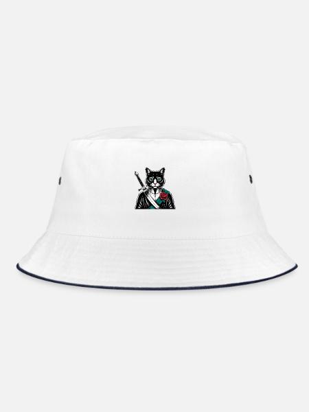Die Samurai-Katze, die Bushido-Katze - Bucket Hat - Weiß/Navy - Vorne