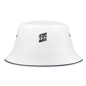 Ich kann nicht, ich habe Muskeln - Bucket Hat - Weiß/Navy - Vorne