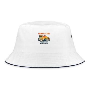 Mehr Katzen. Weniger Meetings - Bucket Hat - Weiß/Navy - Vorne