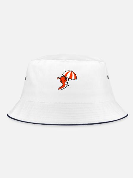 Fliegende Raupe Regenschirm Himmel Windig Urlaub - Bucket Hat - Weiß/Navy - Vorne