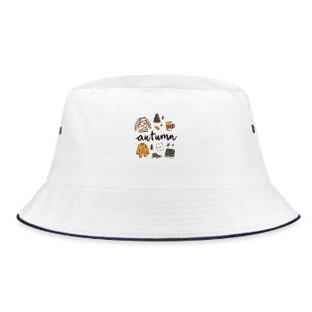 Autumn Vibes – Cozy Autumn Illustration. - Bucket Hat - white/navy - Front