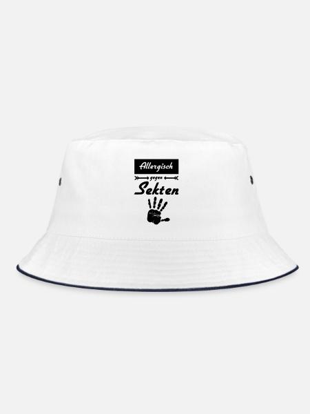Allergisch gegen Sekten Geschenk - Bucket Hat - Weiß/Navy - Vorne