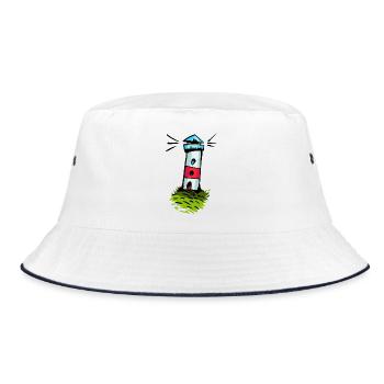 Bunter Leuchtturm auf Grünhügel - Bucket Hat - Weiß/Navy - Vorne