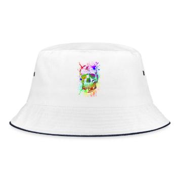 Skull, Skull, Art, Many Colors, Gothic - Bucket Hat - white/navy - Front