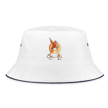 Grinsepferd - Pferd - Pony - Bucket Hat - Weiß/Navy - Vorne