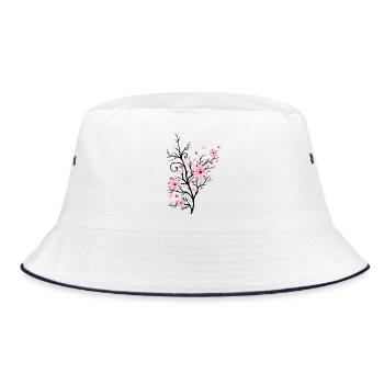 Cherry Tree Cherry Blossoms with Hearts Sakura Spring - Bucket Hat - white/navy - Front