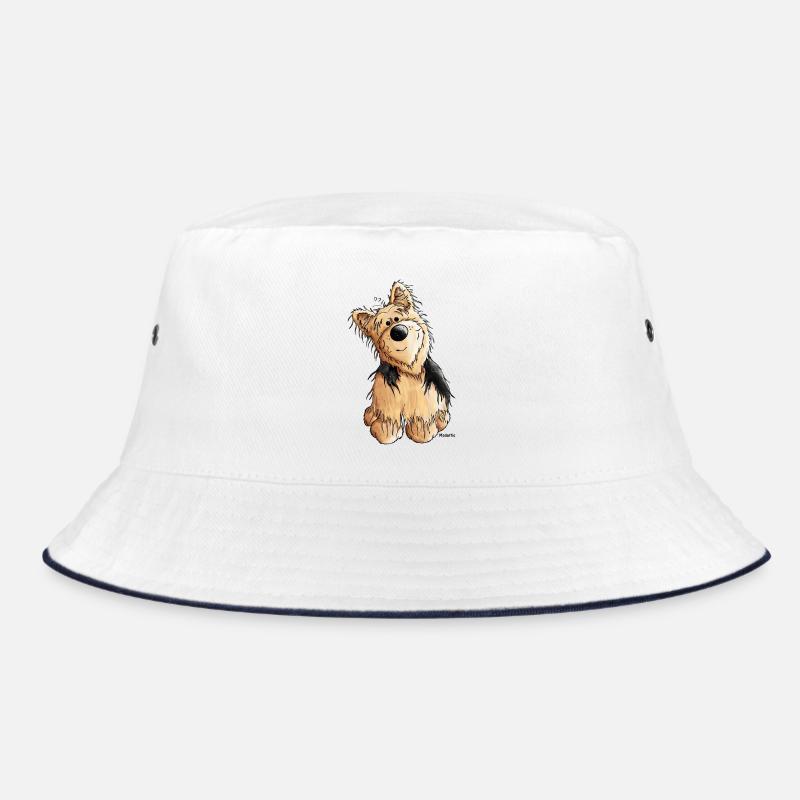 Yorkshire Terrier - Hund - Bucket Hat - Weiß/Navy