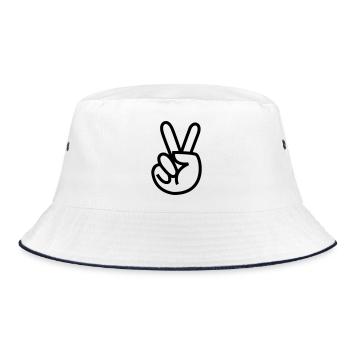 Frieden, Friedenszeichen, Hand mit zwei Fingern nach oben # - Bucket Hat - Weiß/Navy - Vorne