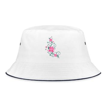 Blumenranke mit großen Blüten, flowers - Bucket Hat - Weiß/Navy - Vorne