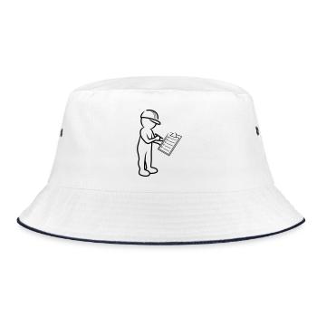 Male with helmet and checklist at construction site - Bucket Hat - white/navy - Front
