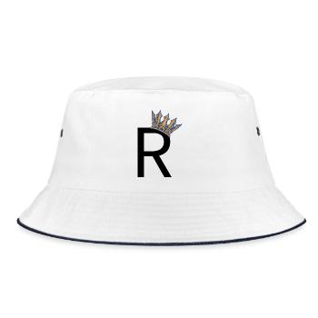 R mit Krone – Royal Typo Design - Bucket Hat - Weiß/Navy - Vorne