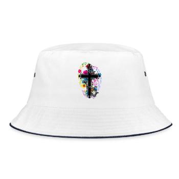 Blumen Blüten Kreuz Jesus Gott Kreuze Flora - Bucket Hat - Weiß/Navy - Vorne