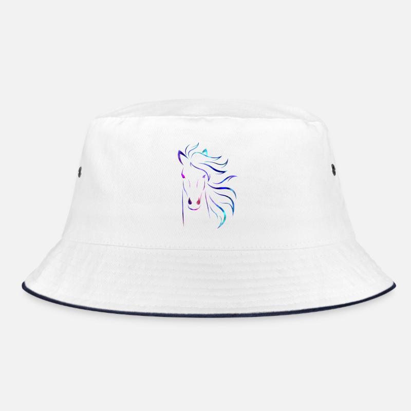 Pferd - Bucket Hat - Weiß/Navy