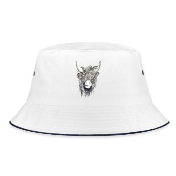 Yak Büffel Rind Kuh Bison Taurus Horn Zunge Bulle - Bucket Hat - Weiß/Navy - Vorne