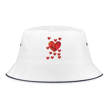 Geometric heart pattern in warm red - Bucket Hat - white/navy - Front