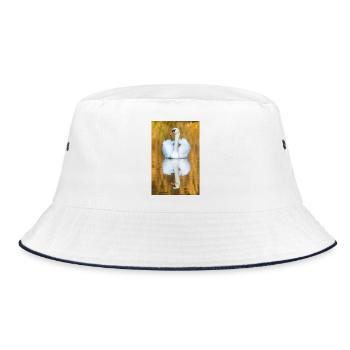 Swan Lake, Swan in the lake with mirror image - Bucket Hat - white/navy - Front