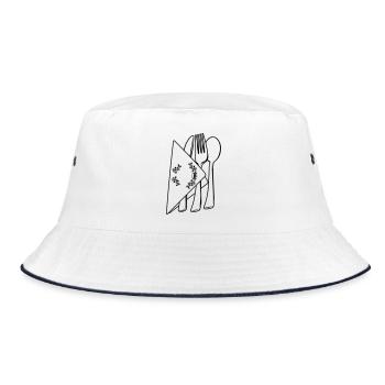Besteck in luxuriöser Serviette - Bucket Hat - Weiß/Navy - Vorne