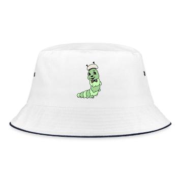 Niedliche Raupe – Cartoon Tier mit Schlips - Bucket Hat - Weiß/Navy - Vorne