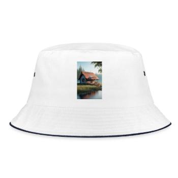 Charming lakeside cabin - Bucket Hat - white/navy - Front