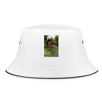 Charming lakeside cabin - Bucket Hat - white/navy - Front