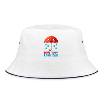 Love Rainy Days (Umbrella, Kawaii) - Bucket Hat - white/navy - Front