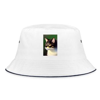 Cat Image - Bucket Hat - white/navy - Front