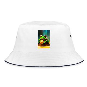 Frosch mit Gold Kugel - Bucket Hat - Weiß/Navy - Vorne