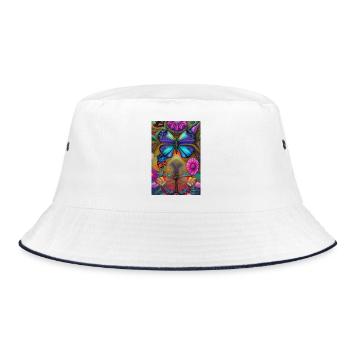 Fleurs et papillon - Bob - blanc/marine - Devant
