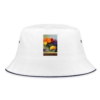 Fleurs et papillon - Bob - blanc/marine - Devant