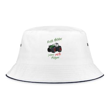 Echte Helden fahren rote Felgen! Traktor Spruch - Bucket Hat - Weiß/Navy - Vorne