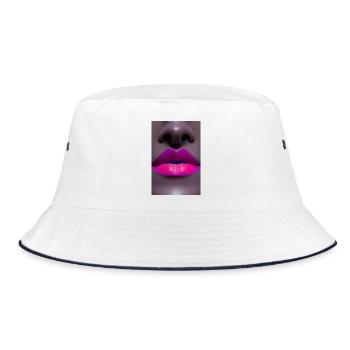 Kuss Mund - Bucket Hat - Weiß/Navy - Vorne