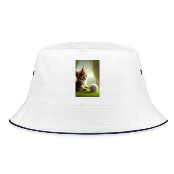 Baby Katze - Bucket Hat - Weiß/Navy - Vorne