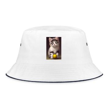 Baby Katze - Bucket Hat - Weiß/Navy - Vorne