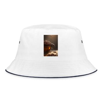 Coffee, coffee beans - Bucket Hat - white/navy - Front