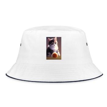 Baby Katze - Bucket Hat - Weiß/Navy - Vorne