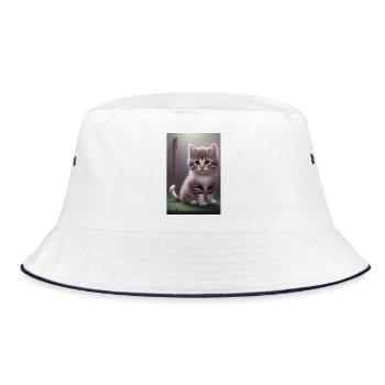 Baby Katze - Bucket Hat - Weiß/Navy - Vorne