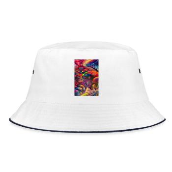 Abstrakte Kunst - Bucket Hat - Weiß/Navy - Vorne