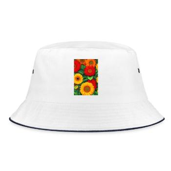Sonnenblumen - Bucket Hat - Weiß/Navy - Vorne