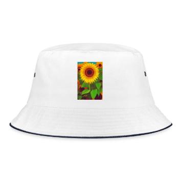 Sonnenblumen - Bucket Hat - Weiß/Navy - Vorne