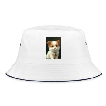 Baby Hund - Bucket Hat - Weiß/Navy - Vorne