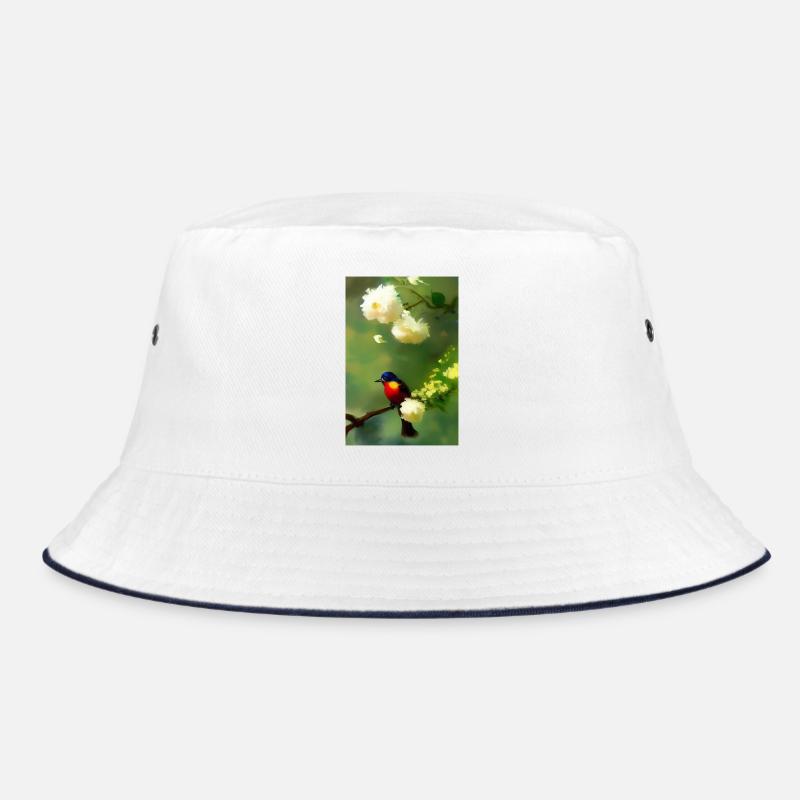 Bird on branch with flower blossoms Bucket Hat