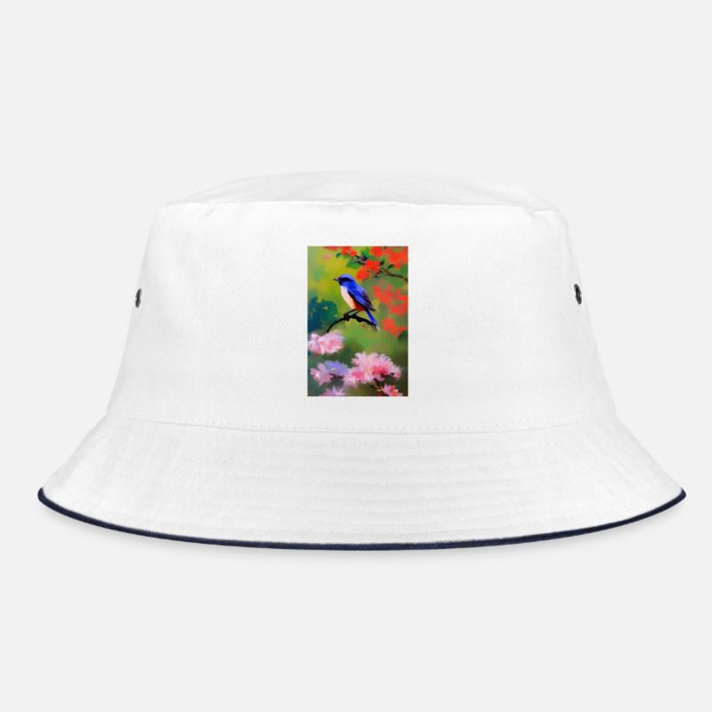 Bird on branch with flower blossoms Bucket Hat