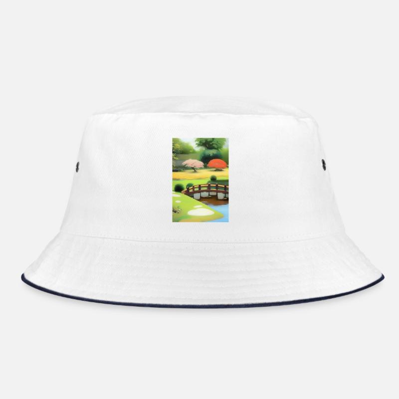 Chinesischer Zen Garten - Bucket Hat - Weiß/Navy