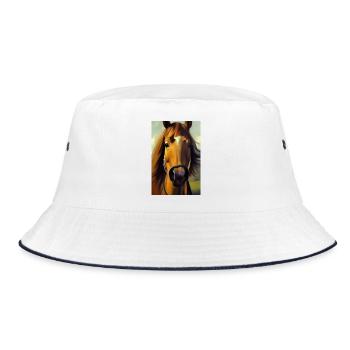 Pferdekopf Öl Malerei - Bucket Hat - Weiß/Navy - Vorne